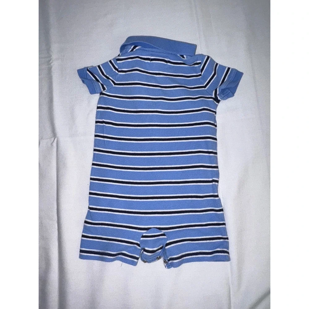 Ralph Lauren Baby Boys Blue Stripe Short‎ Sleeve Polo Romper 6M
